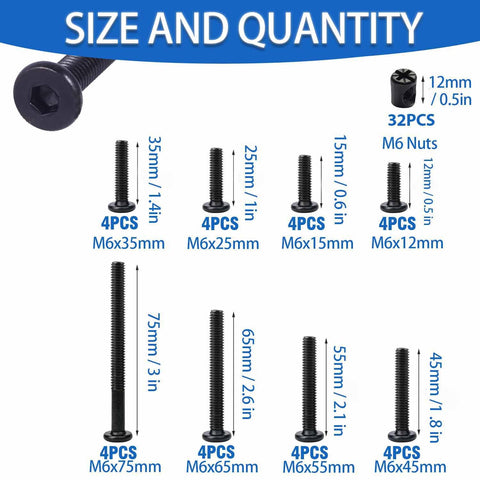 Crib Hardware Replacement Kit 32 Piece Bolts And Barrel Nuts Set For Delta Graco Dream Cribs size and quantity chart