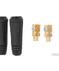Heavy Duty Black Brass Welding Cable Quick Connectors Two Pack Rubber Shielded Hot Swap Power Plugs with fittings and wrench.