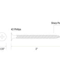 Heavy Duty Six By Two Inch Phillips Bugle Head Drywall Screws Featuring Fine Threads And Protective Phosphate Coating For Light Gauge Steel Studs Ships In A Convenient One Pound Box Making Installations A Breeze Without Any Hassle with sharp point.