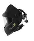 Slick Slide Up Auto Darkening Welding Helmet With Integrated Papr Respirator Panoramic View side profile view with controls.