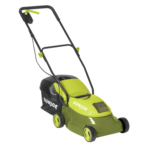 Cordless Electric Push Lawn Mower with 14 Inch Cutting Width, 28V 4Ah Battery, 10.6 Gallon Grass Bag in green