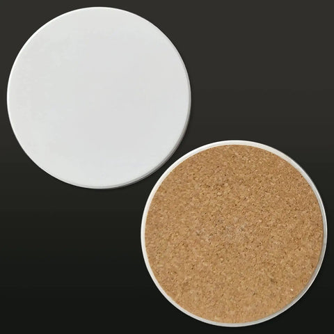 144 Pcs Round Coaster Blanks 4.25 Inch Ceramic Tiles With Cork Backing, view of front ceramic and back cork side