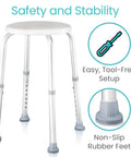 Shower Stool For Inside Bath Small Adjustable Plastic Round Non Slip Tub Seat Chair Waterproof for safe shower use