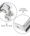 Close-up of wheels and track from the Top Notch Two Piece Stainless Steel Barn Door Roller Hardware for easy installation.