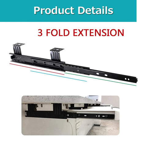 Heavy Duty Ball Bearing Keyboard Tray Slides For Under Desk Pull Out Keyboard Platform With 10 To 12 Inch Full Extension Rails 3 Section Runners 40Kg Load Capacity Easy Install And Durable Construction, 3-fold under-desk mount
