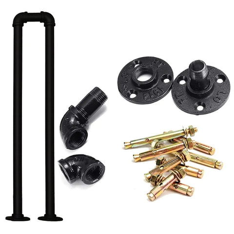 Gold U Shaped Stair Handrail Features No Sweat Install And Dang Sturdy Wrought Iron Construction To Deliver Hefty Support For Outdoor Decks Entryways And Steps Providing Kid Friendly Senior Assistance Any Day components including black pipes, fittings, and screws.