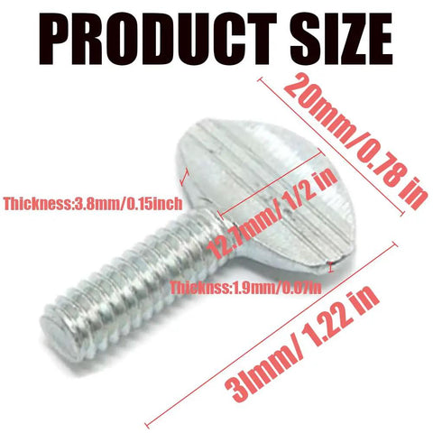 Close-up of a zinc plated carbon steel thumb screw, dimensions highlighted, 20 Pack Zinc Plated Carbon Steel Thumb Screws 1/4 Inch 20 Thread by 3/4 Inch Knurled Knob Bolts Heavy Duty Hardware Fasteners Rust Proof And Built Tough For Garage And Shop Upgrades No Sweat Install Strong Grip Every Time.