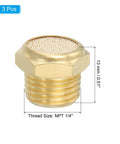 Brass Pneumatic Exhaust Muffler Kit With One Quarter Inch NPT, Three Pieces, showing flat sintered air breather vent filter.
