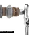 Eight Piece Water Pipe Screw Extractor Set For Damaged Screws And Bolts Alloy Steel Construction Rustproof And Heat Treated Pro Grade Plumbing Kit With Sizes One Through Eight For Quick DIY Repairs, installed on a damaged pipe bolt.