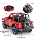 Off Road RC Jeep Wrangler JL 1 To 14 Scale Toy Car with Realistic Doors, Spring Suspension, LED Lights, and 2.4GHz Remote Control
