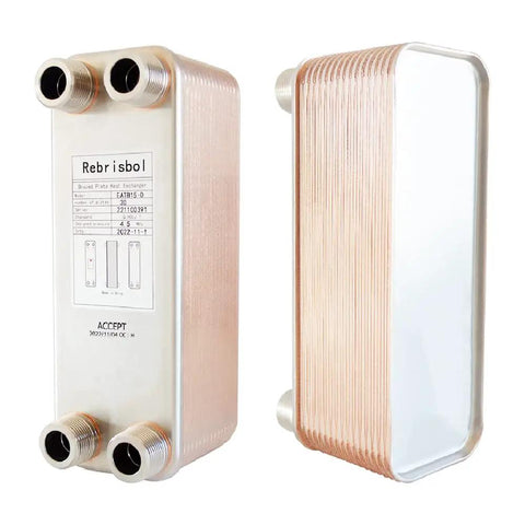 Brazed Plate Heat Exchanger 3x8 Inch 30 Plate Water To Water System Copper And 316L Stainless Steel Three Quarter Inch Male NPT