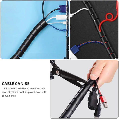 Black Spiral Cable Organizer Sleeve That Keeps Chewers Away, Coiled Wire Wrap For Pet Protection in use