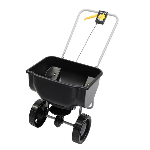 70 Lb Fertilizer Spreader With 15 Adjustable Drop Rate, Preassembled Walk Behind Seed Spreader, 9 Inch Tires, Easy Fill Hopper