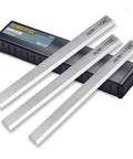 Eight Inch Jointer Knife Replacement Set Three Premium Woodworking Cutting Blades in storage case for Delta and Powermatic tools.