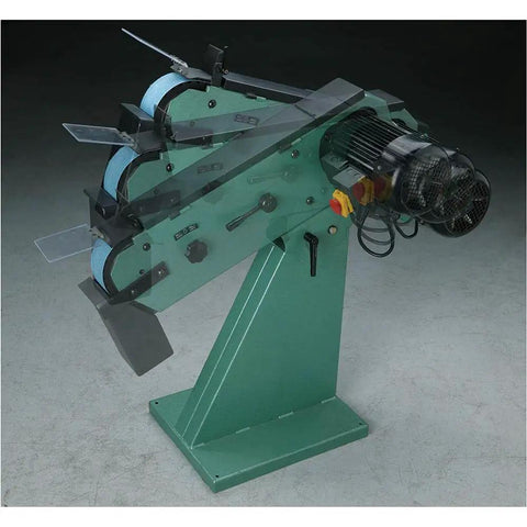 Heavy Duty 4 HP Metal Belt Sander and Grinder with 3x79 Inch Abrasive Belt 220V 3 Phase Motor 8 Inch Contact Wheel black angle view