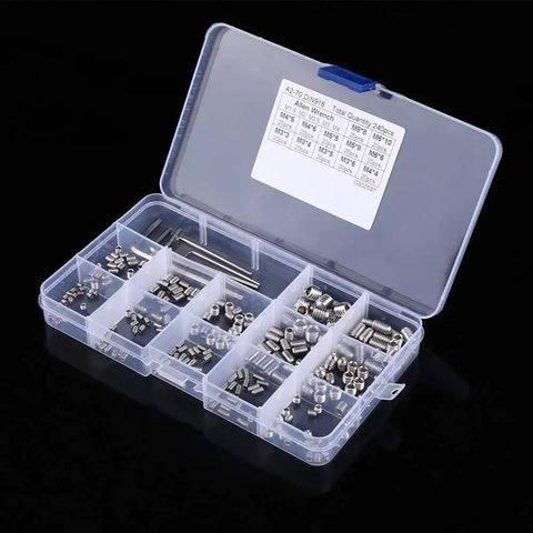 240Pcs 304 Stainless Steel Hex Socket Cap Set Screws Kit With Allen Keys Storage Case Corrosion Resistant Machine Fasteners For DIY Automotive Repair High Quality Rust Proof Bolts Solid Hardware Bundle To Nail Down A Gnarly Job Fast in compartment case
