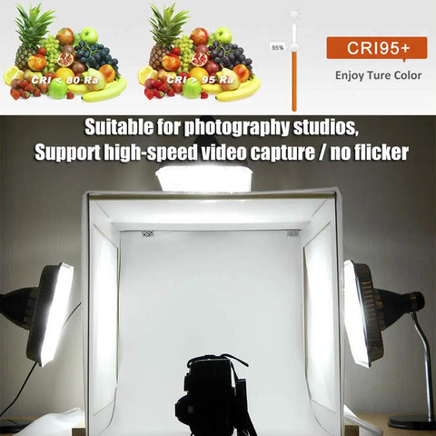 Photography studio setup with Quad Row 24V DC LED Strip Light Daylight White 90 CRI Flexible Tape for bright videography lighting