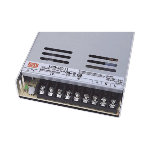 12V 29A 348W LED Power Supply With Built In Cooling Fan Wide 90 To 264VAC Input UL CE Certified RTH3 Protections Single Output For LED Projects And DIY Lighting Beast Power. silver metal switching power supply with terminal block and vents