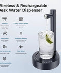 Smart Table Water Dispenser For 5 Gallon Bottle With Desktop Pump, Portable Hydration Station showing water flow into a glass.