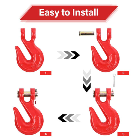 Installation steps for G80 3/8 Inch Chain Hook Set 4 Pack With 7100 Lb Working Load Limit Grab Hook Tow Hook Heavy Duty
