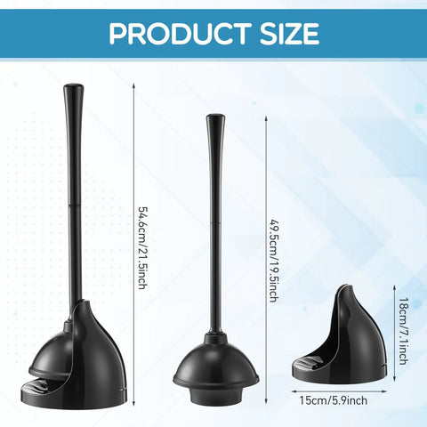 Two Pack Heavy Duty Toilet Plunger With Wall Mount Holder Commercial Grade Rubber Cup For Fast Clog Clearing And Reliable Bathroom Rescue dimensions display.