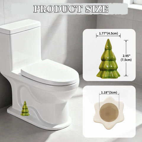 Set Of Two Green Christmas Tree Toilet Bolt Covers That Snaps Right On In Seconds And Brings Hella Cute Holiday Bathroom Decor To Any Home While Keeping Ugly Bolts Straight Outta Sight All Season Long - measuring 1.77" and 2.95".