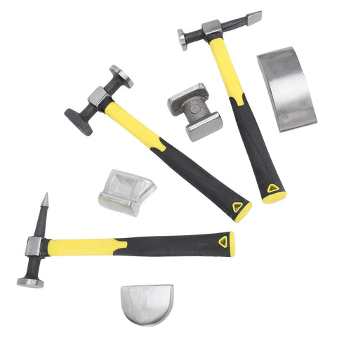 7 Piece Auto Body Repair Kit For Dent Fix And Bodywork With Carbon Steel Heavy Duty Dolly Set with hammers and dollies