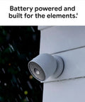 Nest Cam Outdoor Or Indoor Battery 2nd Generation 2 Pack With Extra Replacement Cable 1080p HDR Video Smart Alerts mounted outside