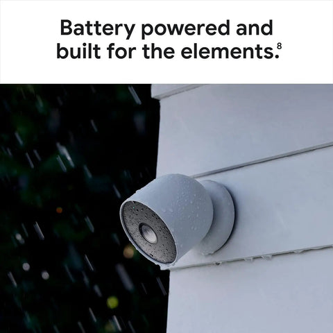Nest Cam Outdoor Or Indoor Battery 2nd Generation 2 Pack With Extra Replacement Cable 1080p HDR Video Smart Alerts mounted outside