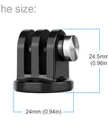 Side view of Six Pack Anti Rust 316 Stainless Steel Mini Tripod Mount Adapters With One Quarter Inch Twenty Threaded Thumbscrew
