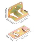 Premium Iron U Shaped Bed Rail Fasteners Six Piece Heavy Duty Frame Connectors showing dimensions and metal finish.