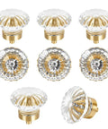 8 Pack Gold Crystal Cabinet Knobs With Screws, Glass Flower Dresser Pulls, 1.3 Inch Vintage Glam Drawer Handles displayed