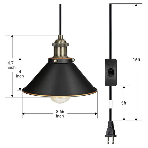 Plug In Pendant Light Dual Pack Farmhouse Chic Industrial Swag Lamp With 15Ft Cord Black Exterior White Interior Shade Retro Copper Accents