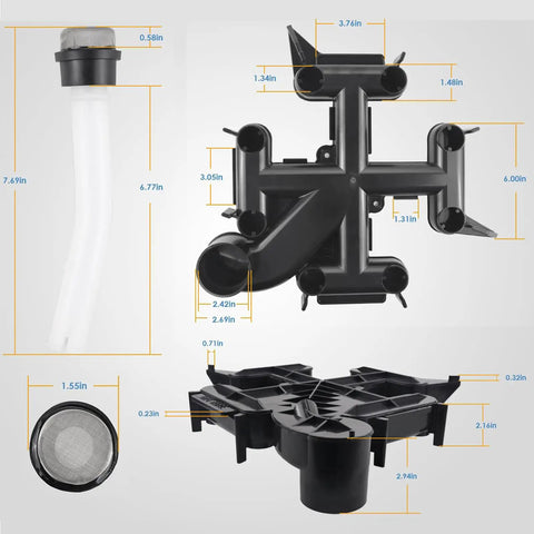Premium Manifold Top With Integrated Air Bleed Valve Pool And Spa De Filter Replacement Compatible With Fns Plus And Titan Units, detailed angles and dimensions.