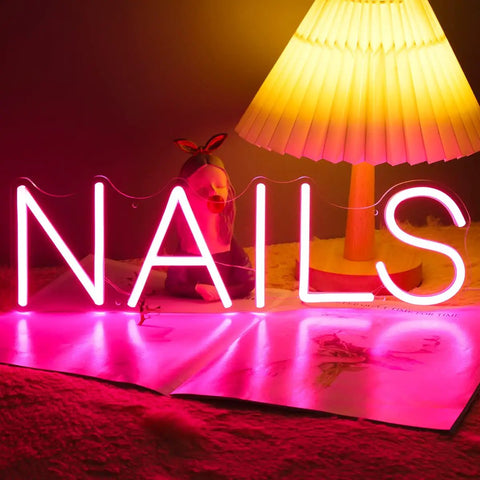 LED Neon Nail Sign Pink Lights For Nail Spa Beauty Salon Studio USB Powered 5V Dimmer Switch 15.75 Inch Indoor Wall Art Decor