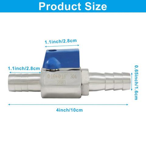 OSVJE 304 stainless steel 5/8 in mini shut-off double-barbed ball valve with blue lever