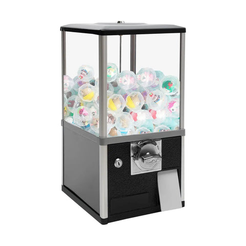 Kickass Heavy Duty Coin Vending Machine For Big Capsules, clear design showcasing capsules inside, sturdy metal body, arcade use.