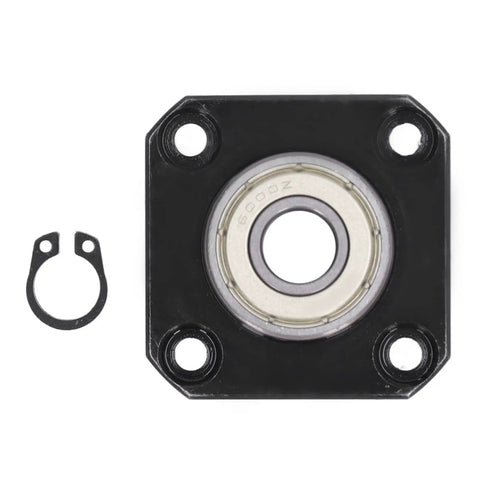 Beefy FF12 End Bearing Block In Carbon Steel, 12mm Inner Diameter shown front view with locknut, heavy duty support for SFU1605 SFU1204.