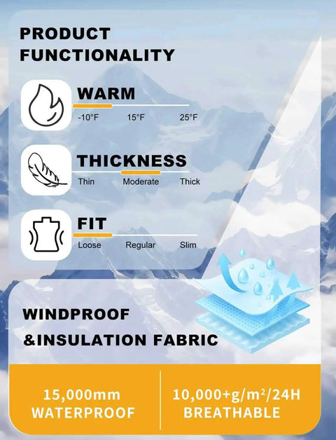 Womens Baggy Ski Bibs And Snowboard Pants Waterproof Windproof Insulated Overalls functionality chart with warmth, thickness, fit details