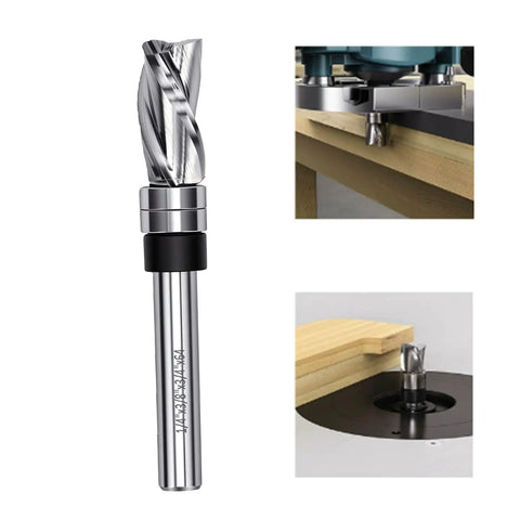 Top Bearing Flush Trim Router Bit With Tungsten Carbide Head And 1/4 Inch Shank for smooth wood trimming.