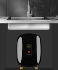 Compact Electric Water Heater Delivering Instant Hot Output With A Slick Wall Mount Build Made For Under Sink Installations Featuring A Clear Digital Temperature Dial.