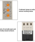 Voltage Monitoring Relay With Adjustable Over And Under Voltage Protection Delay Timer 35mm DIN Rail Mount DC 24V for Solar Setups, showing indicator lights and contacts.