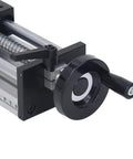 Close-up of handwheel on Rock Solid 200mm Stroke Manual Ball Screw Linear Actuator With Rail Guide Slide for precision motion.