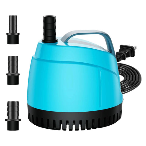 Blue Ultra Quiet Submersible Water Pump 210GPH For Fish Tanks, Fountains, Ponds And Hydroponics with two nozzles visible