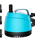 Ultra Quiet Submersible Water Pump 450 GPH 1700 LPH Bottom Suction Pond Pump with 3 nozzles, 6.5 ft lift, 6 ft power cord