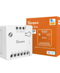 Zigbee 3.0 Dry Contact Relay With Wide AC DC Input For Smart Home Hubs, Local Control And Mesh Repeater, Works With Alexa And Google Home, Ideal For Smart Garage Doors, Boilers, DC Motors, And Solenoid Valves., white Sonoff dry contact relay with orange box