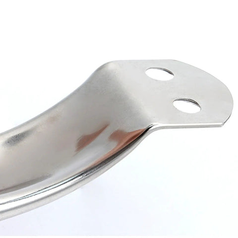 Close-up view of Built To Last Everyday Workhorse Heavy Duty Round Tube Stainless Steel Cabinet Pull Handle with mounting holes