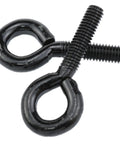 Heavy Duty Black Carbon Steel Eye Bolts Set Of 12 With Nuts And Washers One Quarter Inch By One Inch, close-up view