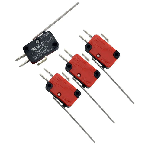 4 Pack SPDT Micro Limit Switches For Arduino Projects With Straight Long Lever V-153-1C25, 15A 125/250VAC, red and black design