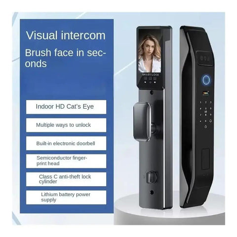 Solid Choice Face Recognition Smart Lock And Biometric Deadbolt For Home Security featuring visual intercom and fingerprint module.